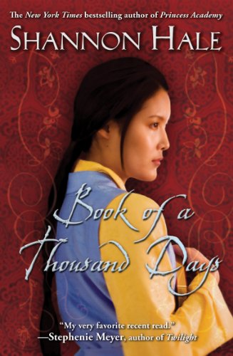 Cover of Book of a Thousand Days by Shannon hale - woman in blue and yellow against a red background