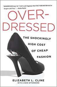Over-Dressed book cover - black, cheap high-heeled shoe with broken heel.