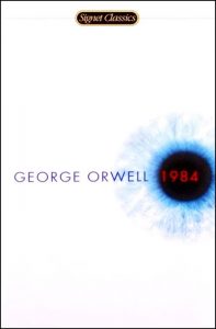 George Orwell book cover - white background with black and blue eye