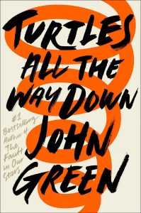 Turtles All the Way Down book cover - bold black text on an orange spiral background