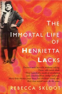 The Immortal Life of Henrietta Lacks book cover - vintage photograph of Black woman on an orange and pink background