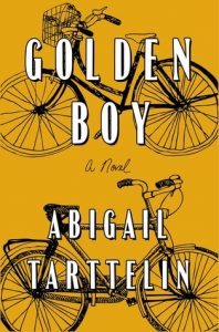 Golden Boy book cover - black drawings of bicycles on a gold background