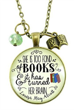 Bookish pendant and charms with Louisa May Alcott quote