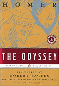 The Odyssey book cover - yellow background with ancient Greek art