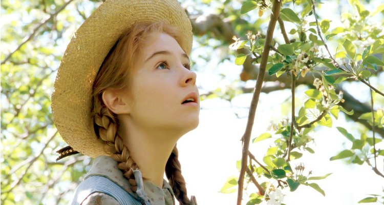 Megan Follows as a young Anne Shirley, looking up at the White Way of Delight