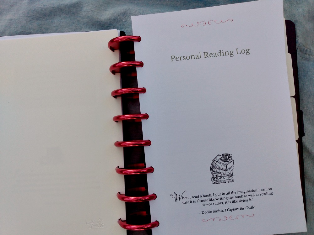 Printable personal reading log title page