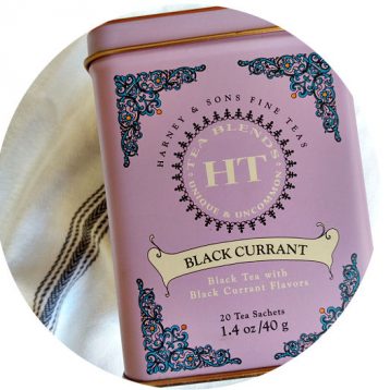 Purple tea tin of black currant tea