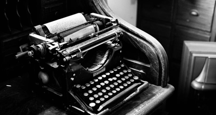 Black and white photograph of a typewriter