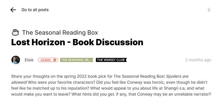 Screenshot of book discussion forum