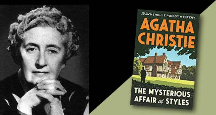 Collage with black and white photograph of Agatha Christie, and book cover for The Mysterious Affair at Styles