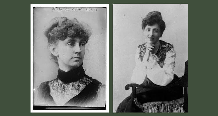Black and white photographs of Kate Douglas Wiggin and L. M. Montgomery as young women