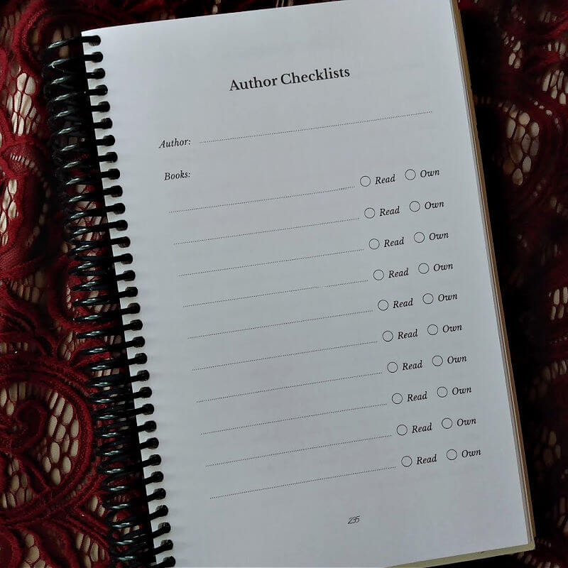 Reading journal author checklist page