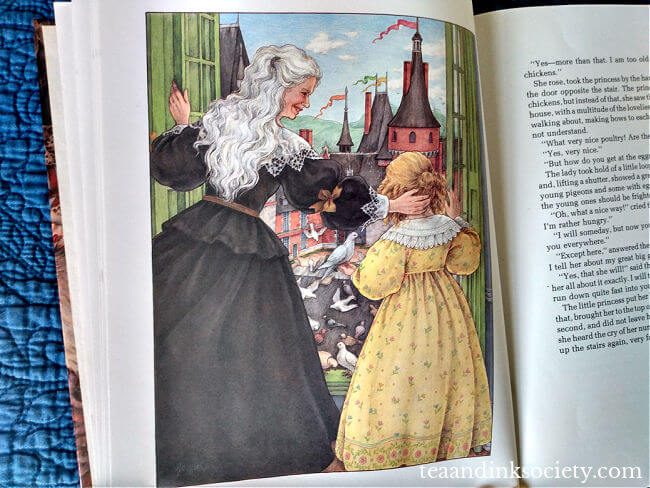 Interior painting of The Princess and the Goblin illustrated by Linda Hill Griffith - the grandmother and Irene