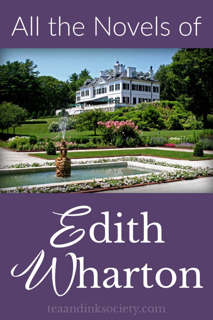 Picture of Edith Wharton's house The Mount, a white mansion surrounded by landscaped gardens.